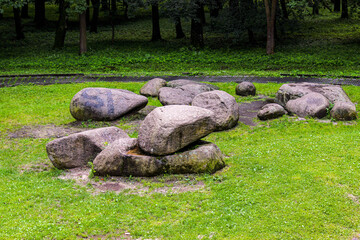 Composition of stones in the park on a summer day