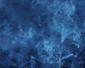 Macro photo of a snowflake close up. The concept of winter, cold, beauty of nature. Space for text.
