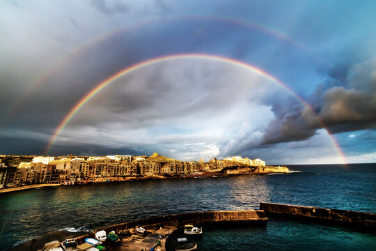 rainbow over the sea, Marsalforn, Gozo