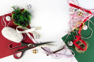 Items for making handmade crafts on a white background.