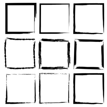 Brush squares. Hand drawn abstract vector set. Abstract modern square background. Dirty design. Stock image. EPS 10.