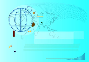 Yellow, green and blue geometric shapes modern cover design elements on green background.