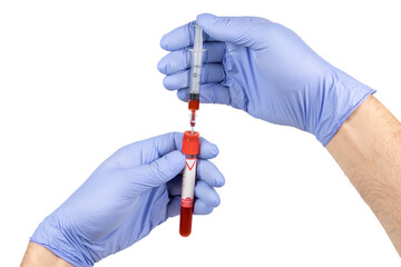 Doctor injecting a blood sample in a test tube analysis