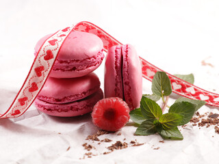 sweet pink french macaroons cookies