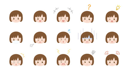 Naklejka premium 女の子 顔 表情 バリエーション セット