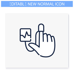 Tracking health line icon. New normal concept. Health care and prevention culture. Finger pulse tracker. New life after covid19 outbreak. Pandemic time. Isolated vector illustration. Editable stroke 