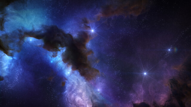 Outer Space Background with colorful Nebula Clouds and Stars. Galaxy Astronomy image showing the universe beyond the Milky Way.