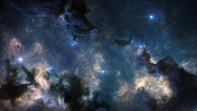 Outer Space Background with colorful Nebula Clouds and Stars