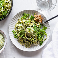 Zoodles with green basil pesto