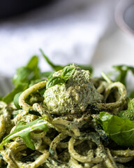 Zoodles with green basil pesto