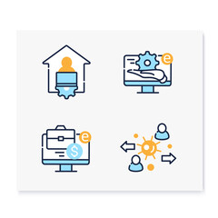 New normal concept color icons set. Health care and prevention culture. Social isolation and global automation. New life after covid19 outbreak. Isolated vector illustrations