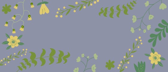 Fototapeta na wymiar Cornice sfondo banner con piante foglie verdi fiori disegni 
