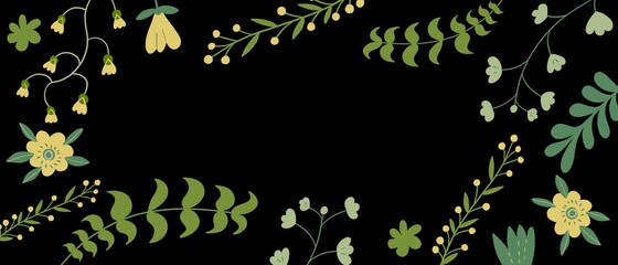 Cornice sfondo banner con piante foglie verdi fiori disegni 