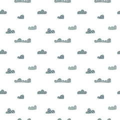 Child cute doodle clouds seamless pattern in scandinavian style. Vector hand drawn kids nordic wallpapers, holiday