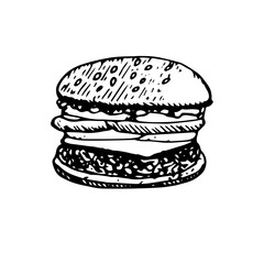 Fast food hamburger, vector illustration, sketch