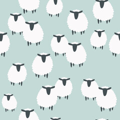 Sheeps, hand drawn backdrop. Colorful seamless pattern with animals. Decorative cute wallpaper, good for printing. Overlapping background vector - 403229731