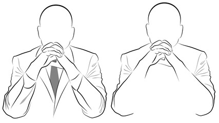 Silhouette of a man in a jacket sitting with folded hands