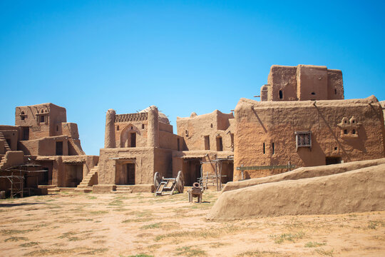 Old City. Clay houses. Houses made of wood. City of nomads Tatar-Mongols. Tatar-Mongol yoke. Movie scenery. Eastern city. Travels. Construction.