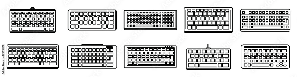 Fototapete work keyboard icons set. outline set of work keyboard vector icons for web design isolated on white 