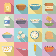 Cereal flakes icons set. Flat set of cereal flakes vector icons for web design