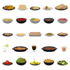 Mexican food icons set. Cartoon set of mexican food vector icons for web design