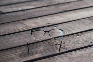 Glasses on the wooden floor