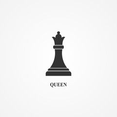 Chess piece icon. Smart board game element. Chess queen black silhouette vector illustration isolated on white.