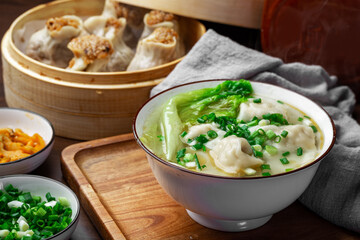Pork wonton in a bowl