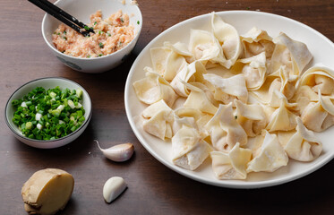 The chef is making meat wonton