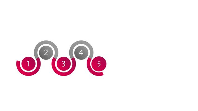 A set of three smoothly animated horizontal spiral lines and 9 points. Black, red, yellow and pink colors. 2D flat animation isolated on white background with alpha luma matte 4k.