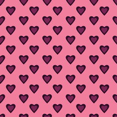 Purple Hearts shapes seamless pattern on Pink background