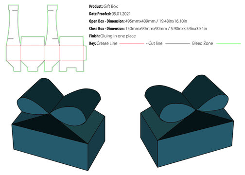 Gift box packaging design template snap lock bottom gluing die cut - vector