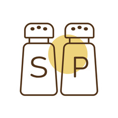 Salt and pepper condiment shakers vector icon