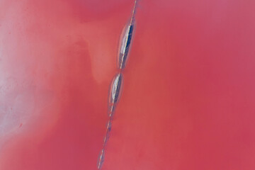 Amazing purple water. Aerial view of Jarilgach island in Ukraine. Majestic landscapes