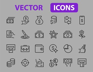 BUSINESS and FINANCE Thin Line Icon Set, contains icons such as Coins, Currency Exchange, Card Payment, Terminal and much more, Editable Line, Vector Illustration