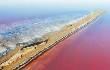 Aerial view of Jarilgach island in Ukraine. Majestic landscapes