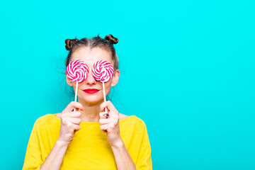 colorful picture of woman with lollipops