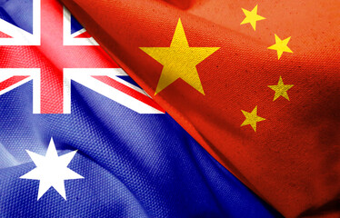 Closeup of Grunge American Flag with Australian Flag