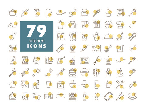 Cooking and kitchen vector icons set