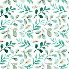 Green leaves watercolor seamless pattern