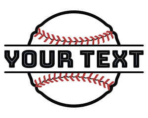 A baseball with your text on it. A baseball split for the team name or any text.  Design for T-shirts, logos, postcards, banners, etc. Vector illustration isolated on a white background.