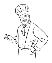 Line drawing vector illustration of chef showing nice symbol