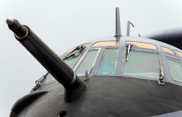 Jet plane with turbojet engines and radar antenna