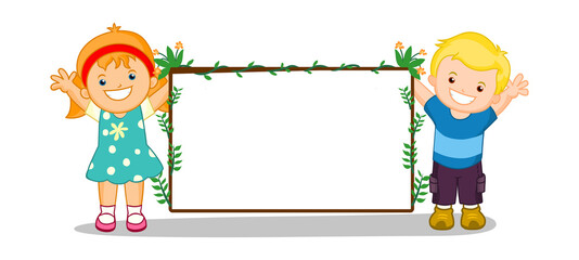 Naklejka premium Multi-Ethnic Kids Holding Banner stock illustration