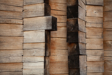 wooden wall without nails. log house square logs for the home. old wooden wall.