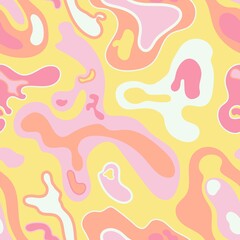 Fototapeta na wymiar Colorful streaks of flowing liquid lava. Abstract marble pattern. Minimalistic flat design. Swirls of oil paint. Seamless background. Yellow, white, pink light pastel colors.