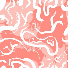 Colorful abstract expressive brush strokes. Minimalistic flat marble design. Stains of liquid paint. Swirls of oil. Seamless background with pattern. Pink and white pastel colors