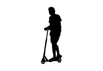 Silhouette scooter bike kids , boy play spin scooter with white background with clipping path.