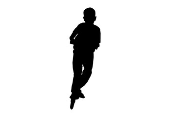 Fototapeta na wymiar Silhouette scooter bike kids , boy play spin scooter with white background with clipping path.
