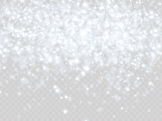 realistic falling snow or snowflakes. Isolated on transparent background - stock vector.